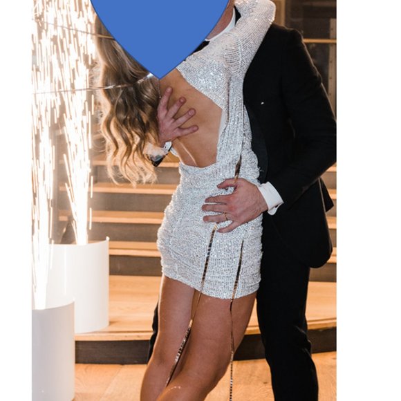 Asos exclusive sequin high neck drape detail mini dress in silver - Picture 7 of 8